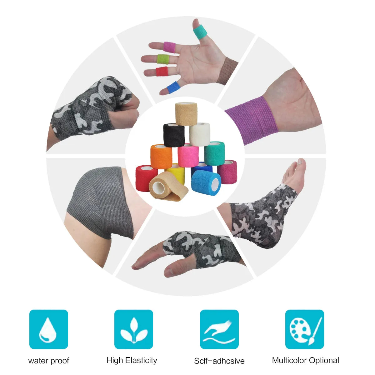 18 Colors Colorful Athletic Wrap Tape Self Adhesive Elastic Bandage Elastoplast Sports Protector Knee Finger Ankle Palm Shoulder, postural correction, protection